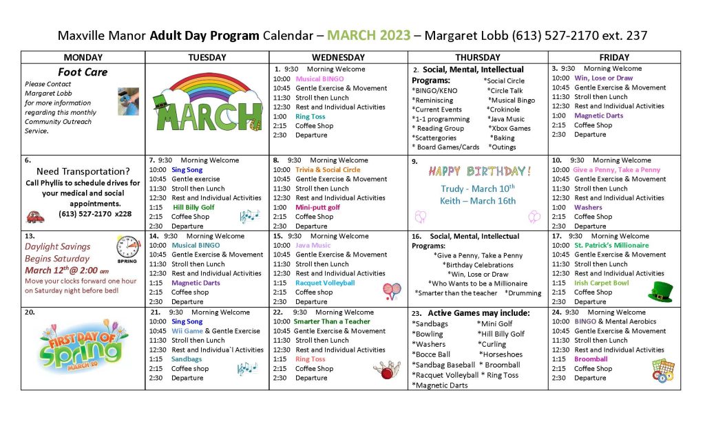 March Day Program Calendar page 1